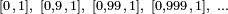 \scriptstyle [0\,,\,1],~[0,9\,,\,1],~[0,99\,,\,1],~[0,999\,,\,1],~\ldots