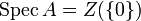 \mathrm{Spec}\,A = Z(\{0\})