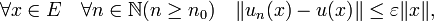 \forall x \in E \quad \forall n \in \mathbb N (n \geq n_0) \quad \|u_n(x) - u(x)\| \le \varepsilon \|x\| \text{,} 