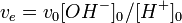 v_e=v_0 [OH^-]_{0^{ }}/[H^+]_0