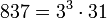 837=3^3 \cdot  31