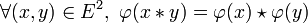  \forall (x,y)\in E^2,\ \varphi(x*y) =\varphi(x)\star\varphi(y)