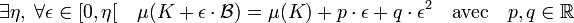 \exist \eta,\; \forall \epsilon \in [0,\eta[ \quad \mu(K + \epsilon\cdot \mathcal B) = \mu(K) + p\cdot \epsilon + q\cdot \epsilon^2\quad\text{avec}\quad p,q \in \mathbb R