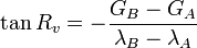 \tan R_v = - \frac{G_B - G_A}{\lambda_B - \lambda_A}\,