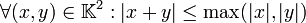 \forall (x,y) \in \mathbb{K}^2 : |x + y| \leq \max( |x| , |y| )