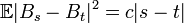 \mathbb{E}|B_s-B_t|^2=c|s-t|