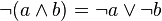 \neg(a\wedge b) = \neg a \vee \neg b