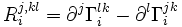 R_i^{j,kl} = \partial^j \Gamma_i^{lk} - \partial^l \Gamma_i^{jk} 