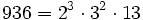  936=2^3 \cdot  3^2 \cdot  13