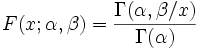 F(x; \alpha, \beta) = \frac{\Gamma(\alpha,\beta/x)}{\Gamma(\alpha)} \!