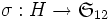 \sigma : H \rightarrow \mathfrak{S}_{12}  \,