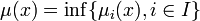 \mu(x) = \inf\{ \mu_i(x), i \in I\}