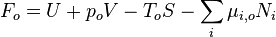  F_o=U+p_oV-T_oS-\sum_i\mu_{i,o}N_i \qquad 