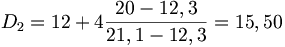 D_2 =12+4\frac{20-12,3}{21,1-12,3}=15,50