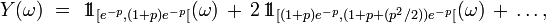 Y(\omega)\ =\  1\!\!1_{[e^{-p},(1+p)e^{-p}[}(\omega)\,+\,2\,1\!\!1_{[(1+p)e^{-p},(1+p+(p^2/2))e^{-p}[}(\omega)\,+\,\dots,