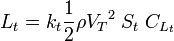 L_t=k_t\frac{1}{2}\rho{V_T}^2\;S_t\;C_{L_t}