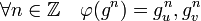 \forall n \in \mathbb{Z} \quad \varphi (g^n)=g_u^n,g_v^n