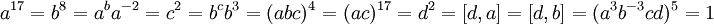 a^{17} = b^8 = a^ba^{-2} = c^2 = b^cb^3 = (abc)^4 = (ac)^{17} = d^2 = [d, a] = [d, b] = (a^3b^{-3}cd)^5 = 1\,