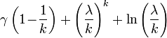 \gamma\left(1\!-\!\frac{1}{k}\right)+\left(\frac{\lambda}{k}\right)^k +\ln\left(\frac{\lambda}{k}\right)