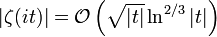 |\zeta(it)| = \mathcal{O}\left(\sqrt{|t|}\ln^{2/3} |t|\right) 