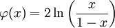 \varphi(x)=2\ln\left(\frac{x}{1-x}\right)