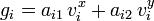 g_i=a_{i1}\,v_i^x+a_{i2}\,v_i^y