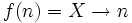 f(n)=X\rightarrow n\,\!