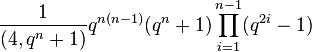  {1\over (4,q^n+1)} q^{n(n-1)} (q^n+1) \prod_{i=1}^{n-1}(q^{2i}-1) 