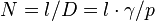 N = l / D = l \cdot \gamma / p 