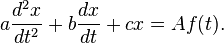 a \frac{d^2 x}{dt^2} + b\frac{dx}{dt} + cx = A f(t).