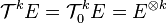 \mathcal{T}^k E = \mathcal{T}^k_0 E = E^{\otimes k}