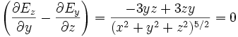 \left(\frac {\partial E_z} {\partial y}-\frac {\partial E_y} {\partial z}\right)=\frac{-3yz+3zy}{(x^2+y^2+z^2)^{5/2}}    =0