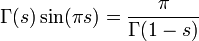 \Gamma(s) \sin ( \pi s) = \frac{\pi}{\Gamma(1-s)}