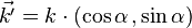 \vec{k'} = k \cdot (\cos \alpha\,, \sin \alpha)