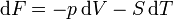 \mathrm{d}F = -p\,\mathrm{d}V - S\,\mathrm{d}T ~