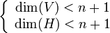 \left\{\begin{array}{c}\dim(V) <n+1\\\dim(H)<n+1 \end{array}\right.