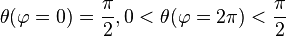 \theta(\varphi=0)={\pi \over 2}, 0<\theta(\varphi=2\pi)<{\pi \over 2}