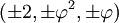 (\pm2, \pm\varphi^2, \pm\varphi)\,