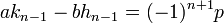 ak_{n-1} - bh_{n-1} = (-1)^{n+1}p\;