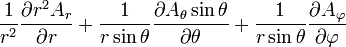 {1 \over r^2}{\partial r^2 A_r \over \partial r} + {1 \over r\sin\theta}{\partial A_\theta\sin\theta \over \partial \theta}  + {1 \over r\sin\theta}{\partial A_\varphi \over \partial \varphi}