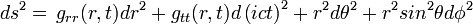 ds^2=\,  g_{rr}(r,t)d r^2 + g_{tt}(r,t) d\left(ict\right)^2+ r^2d\theta ^2 + r^2sin^2\theta d \phi ^2