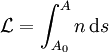 \mathcal L = \int_{A_0 }^{ A} n \, \mathrm{d}s