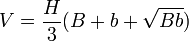 V=\frac H3 (B+b+\sqrt{Bb})