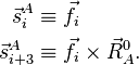  \begin{align} \vec{s}^A_{i}   &\equiv  \vec{f}_i  \\ \vec{s}^A_{i+3} &\equiv  \vec{f}_i \times\vec{R}_A^0 .\\ \end{align} 
