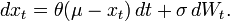 dx_t = \theta (\mu-x_t)\,dt + \sigma\, dW_t.\,