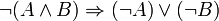 \lnot (A \land B) \Rightarrow (\lnot A) \lor (\lnot B)