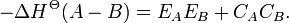 -\Delta H^\Theta (A-B) = E_A E_B + C_A C_B.\,