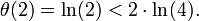  \theta(2)=\ln(2) < 2 \cdot \ln(4) .