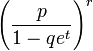 \left(\frac{p}{1-q e^t}\right)^r \!