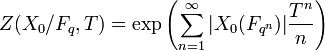 Z(X_{0}/F_{q}, T) = \exp\left(\sum_{n = 1}^\infty |X_0(F_{q^n})|\frac{T^n}{n} \right)
